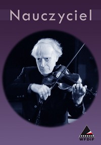 Starszy mężczyzna z białymi włosami gra na skrzypcach na ciemnym tle. Na górze pojawia się słowo Nauczyciel, a w prawym dolnym rogu znajduje się logo WFDIF. Obraz ma fioletowy gradient.
