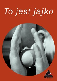 Czarno-białe zdjęcie przedstawiające osobę trzymającą jajko w dłoniach, z polskim tekstem To jest światło powyżej i logo WFDiF poniżej, wszystko na czerwonym tle.