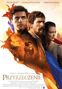 Polski plakat filmowy do filmu Przyrzeczenie z udziałem Oscara Isaaca, Christiana Bale'a i Charlotte Le Bon. Dramatyczne twarze postaci zostały nałożone na kolorowe tło flag Armenii i Turcji.