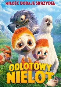 Animowany plakat filmowy przedstawiający kolorowe ptaki i zwierzęta z kreskówek z polskim tekstem Miłość dodaje skrzydła u góry i Odlotowy Nielot pogrubionymi żółtymi literami u dołu. W tle widać jasne, błękitne niebo.