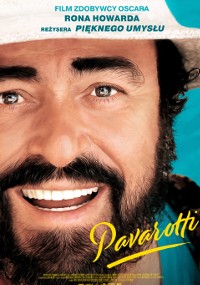 Zbliżenie brodatego mężczyzny z szerokim uśmiechem, w białym kapeluszu, na niebieskim tle. Tekst po polsku u góry wspomina Rona Howarda, a na dole jest napisany żółtym pismem.