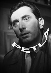 Czarno-biały obraz przedstawiający zaskoczonego mężczyznę w płaszczu i krawacie, ze słowem PETLP nałożonym pogrubioną, zakrzywioną białą czcionką na szyi i górnej części klatki piersiowej.