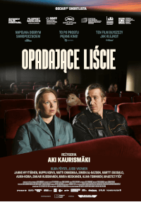 Plakat filmu Opadające Liście przedstawia mężczyznę i kobietę siedzących obok siebie w słabo oświetlonym barze. Tytuł i napisy końcowe są po polsku, w tle widać miejski krajobraz i neony.
