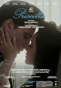 Plakat filmu Priscilla przedstawia zbliżenie mężczyzny i kobiety zwróconych do siebie czule. Tytuł i napisy końcowe są wyświetlane powyżej i poniżej w języku polskim, w delikatnej, romantycznej palecie kolorów.
